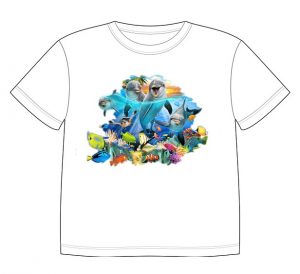 Dětské tričko s dobarvujícím se potiskem - Hrající si delfíni